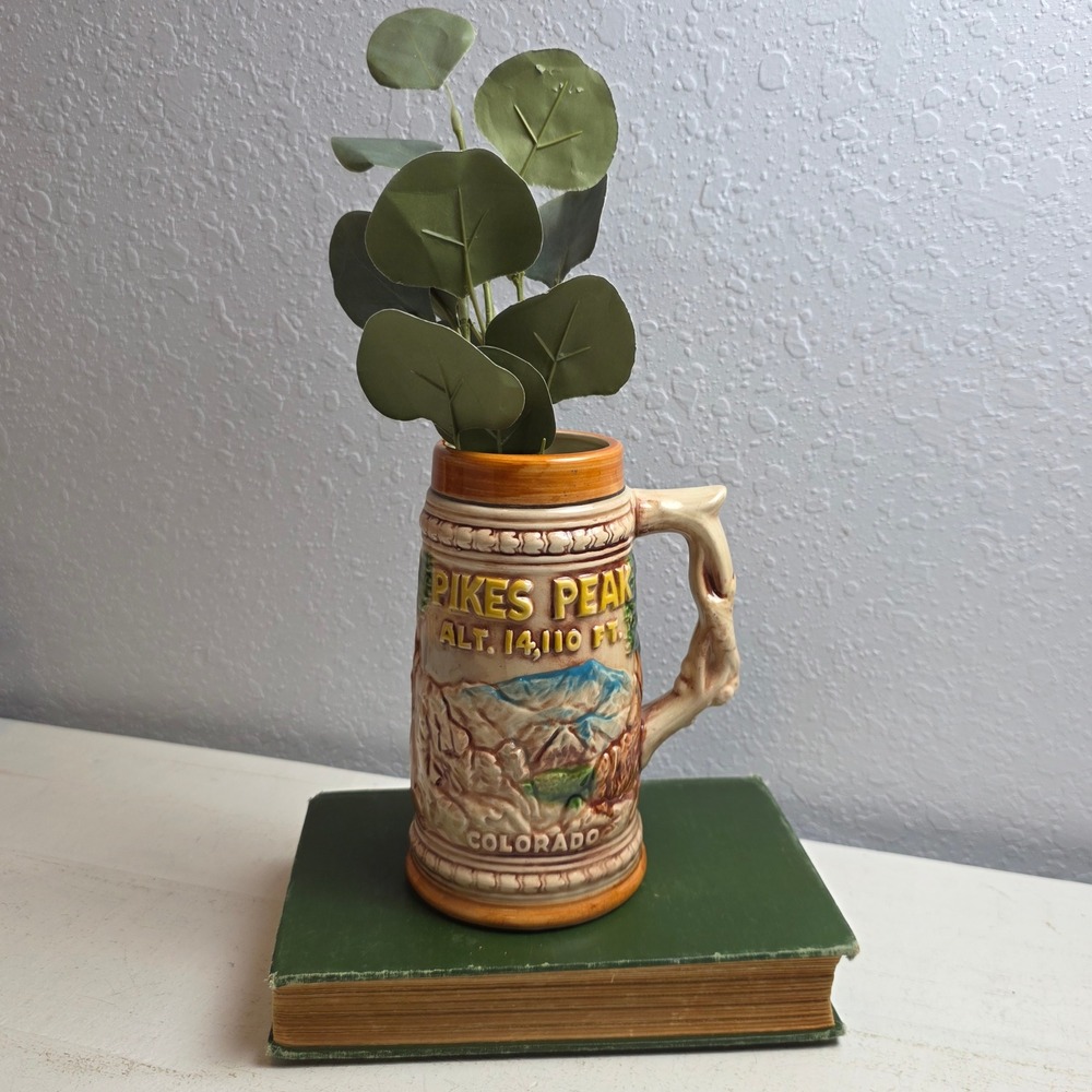 Vintage Pikes‎ Peak Colorado Beer Stein Cog Train 3D Relief Ceramic Souvenir Mug